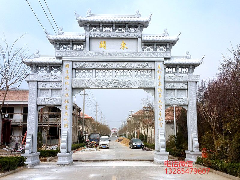 農村牌坊雕刻花紋樣式和景區石牌樓石雕大門雕刻圖片