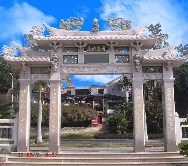 農村牌坊雕刻花紋樣式和景區石牌樓石雕大門雕刻圖片