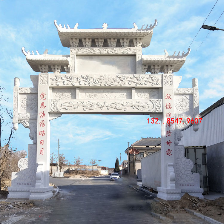 農村牌坊雕刻花紋樣式和景區石牌樓石雕大門雕刻圖片