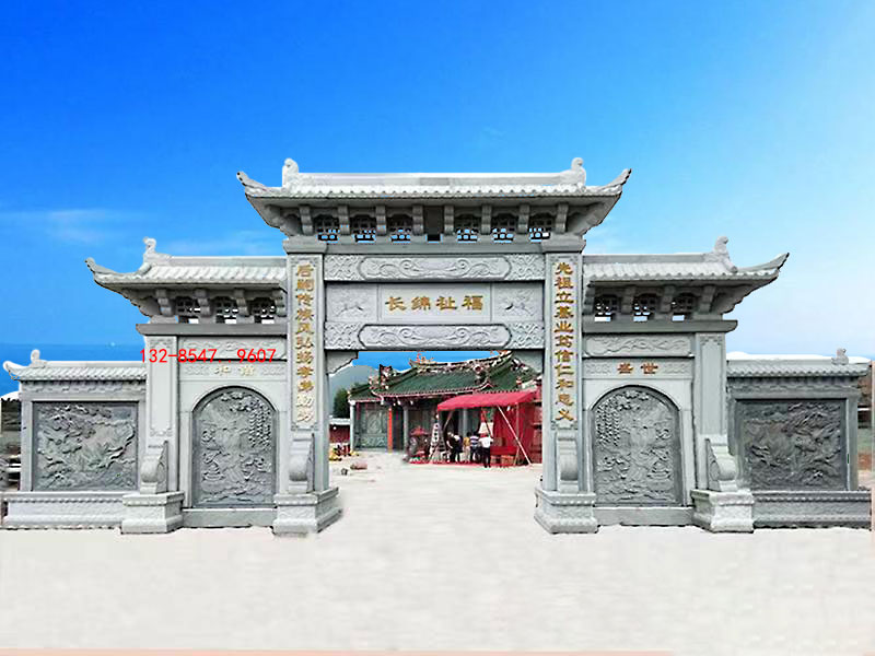 農村牌坊雕刻花紋樣式和景區石牌樓石雕大門雕刻圖片